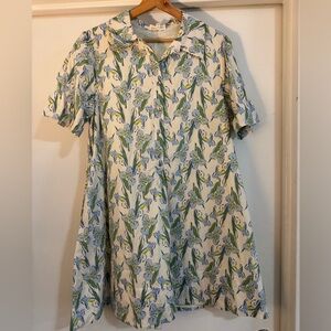 Elegant Floral Midi Dress in Cream and Blue